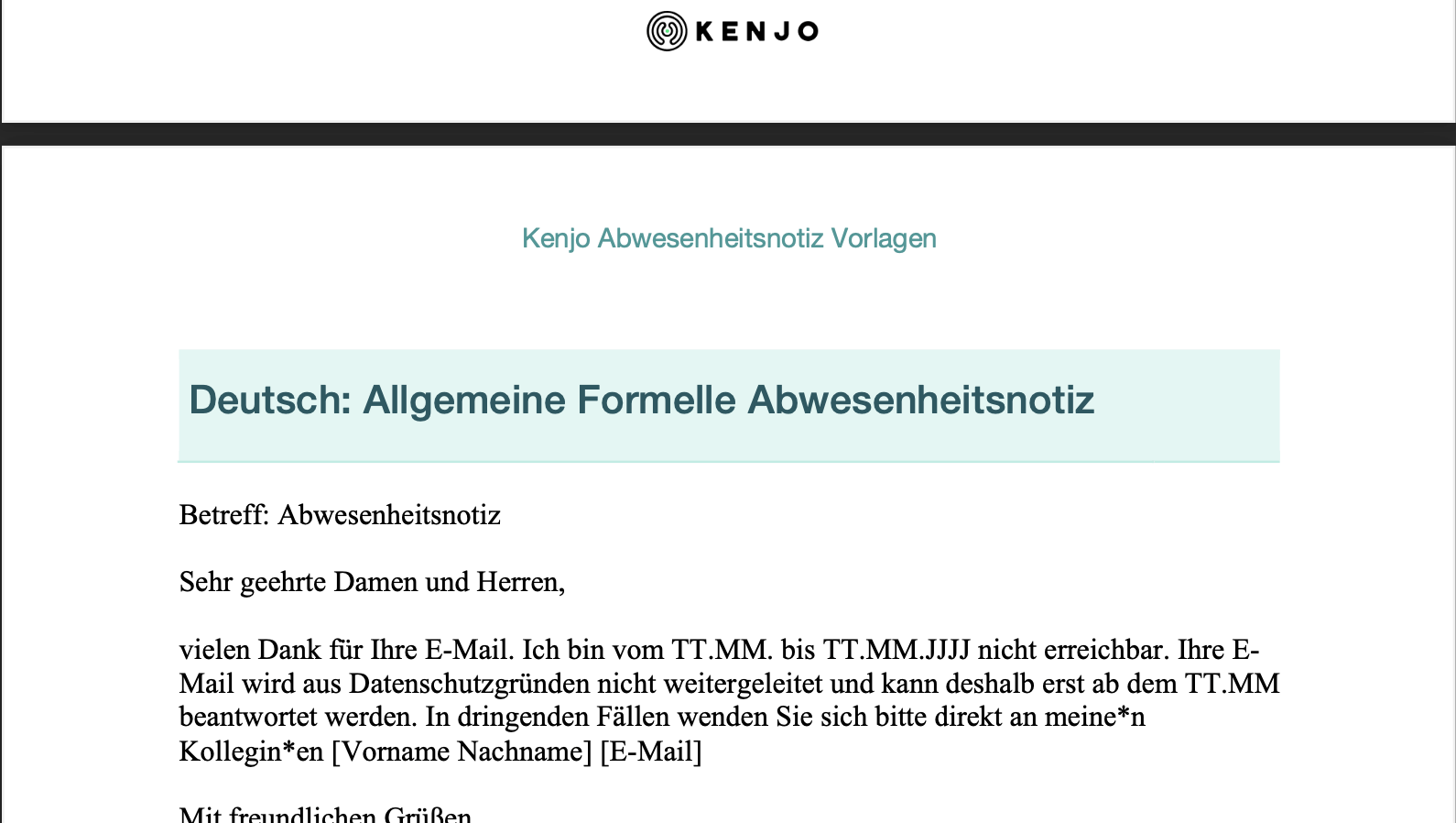 Kostenlose Abwesenheitsnotiz Vorlage | Kenjo